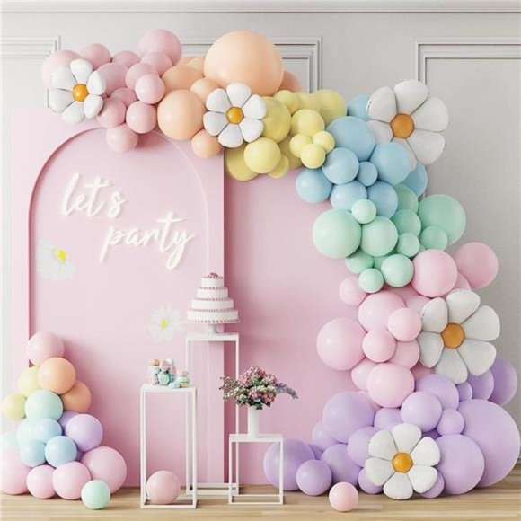 Balloon Garland Arch Kit 157Pcs White Groovy Daisy Flower Macaron Pastel Balloon - Picture 1 of 6